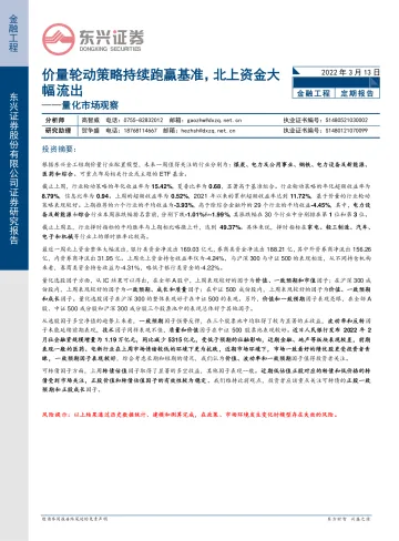 量化市场观察:价量轮动策略持续跑赢基准,北上资金大幅流出-20220313-东兴证券-20页