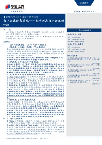【宏观快评】3月进出口数据点评:基于历次出口回落的经验,出口回落迹象显现-20220413-华创证券-16页