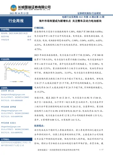 电新行业双周报2023年第18期总第18期:海外市场有望成为新增长点,关注整车及动力电池板块-20231023-长城国瑞证券-17页