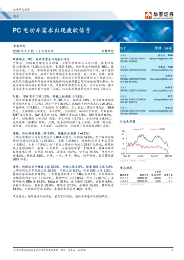 电子行业:PC电动车需求出现疲软信号-20220320-华泰证券-18页