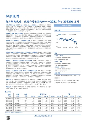纺织服饰行业2021年与2022Q1总结:行业短期波动,优质公司长期向好-20220502-国盛证券-34页
