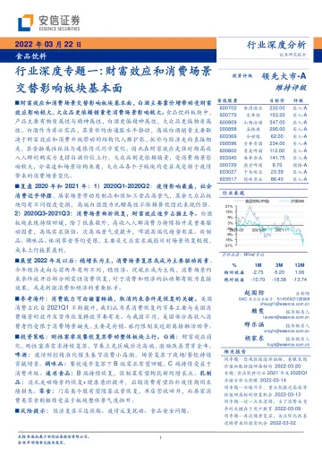 食品饮料行业深度专题一:财富效应和消费场景交替影响板块基本面-20220322-安信证券-21页