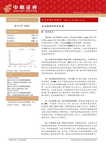 有色金属行业报告:关注铜铝的投资机遇-中邮证券 听光Vic