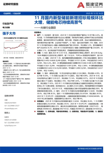 光储行业跟踪:11月国内新型储能新增招标规模环比大增,储能电芯持续高景气-爱建证券 听光Vic