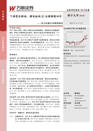 电力设备行业跟踪报告:下游需求驱动,锂电板块Q3业绩持续回升-万联证券 听光Vic