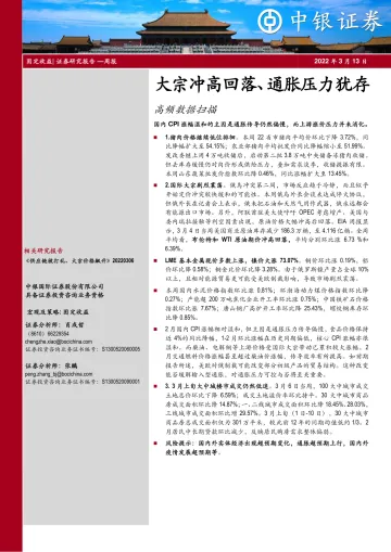 高频数据扫描:大宗冲高回落、通胀压力犹存-20220313-中银国际-20页