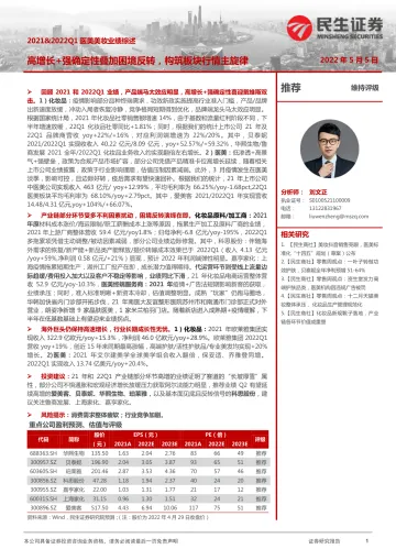 商贸零售行业2021&2022Q1医美美妆业绩综述:高增长+强确定性叠加困境反转,构筑板块行情主旋律-20220505-民生证券-22页