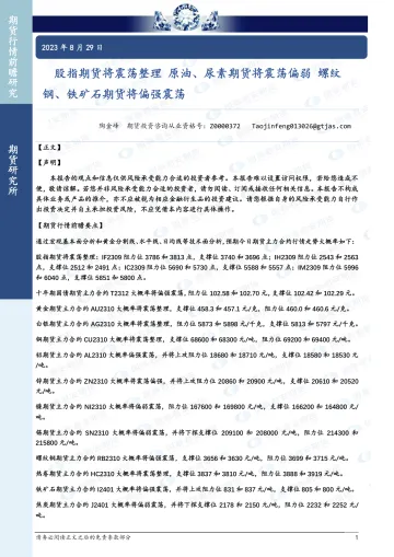 股指期货将震荡整理,原油、尿素期货将震荡偏弱,螺纹钢、铁矿石期货将偏强震荡-20230829-国泰君安期货-38页_1