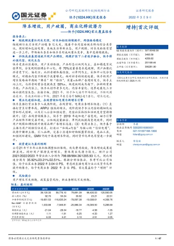 快手(1024.HK)首次覆盖报告:降本增效,用户破圈,商业化释放潜力-国元证券-20220309