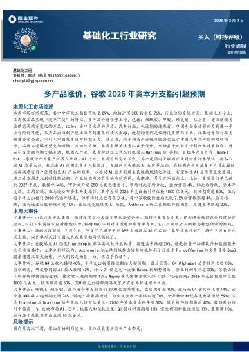基础化工行业研究:多产品涨价,谷歌2026年资本开支指引超预期-国金证券 听光Vic