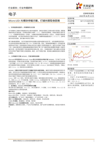 电子行业专题研究:Micro LED光模块传输方案,打破光铜取舍困境-天风证券 听光Vic