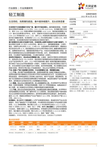 轻工制造行业生活用纸:消费属性趋强,集中度持续提升,龙头优势显著-20210529-天风证券-33页