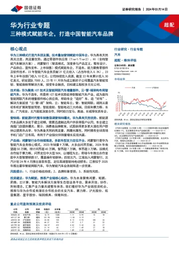 华为行业专题:三种模式赋能车企,打造中国智能汽车品牌-国信证券 听光Vic