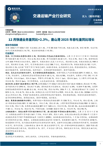 交通运输产业行业研究:12月快递业务量同比+2.3%,唐山港2025年吞吐量同比增长-国金证券 听光Vic