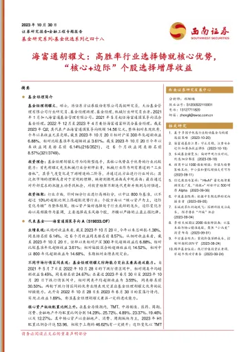 基金研究系列_基金优选系列之四十八:海富通胡耀文,高胜率行业选择铸就核心优势,“核心+边际”个股选择增厚收益-20231030-西南证券-27页