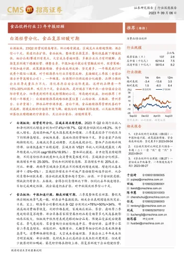 食品饮料行业23年中报回顾:白酒经营分化,食品复苏回暖可期-20230906-招商证券-23页