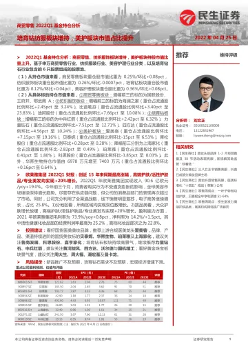 商贸零售行业2022Q1基金持仓分析:培育钻纺服板块增持,美护板块市值占比提升-20220425-民生证券-24页