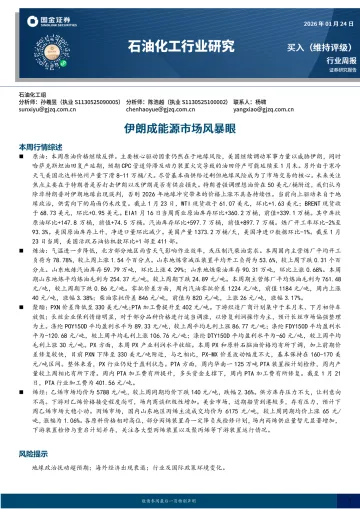 石油化工行业研究:伊朗成能源市场风暴眼-国金证券 听光Vic
