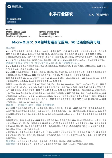 电子行业研究:Micro OLED:XR领域打造百亿蓝海,50亿设备投资可期-国金证券 听光vic