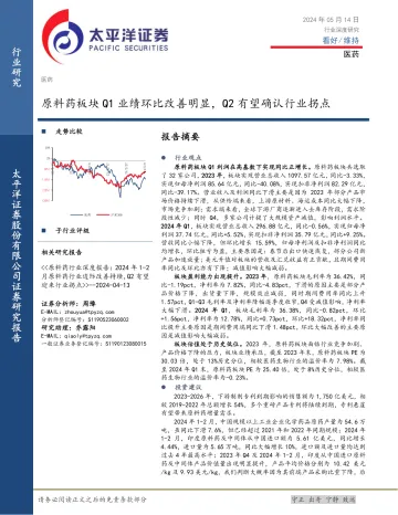 医药行业深度研究:原料药板块Q1业绩环比改善明显,Q2有望确认行业拐点-太平洋 听光Vic.pdf