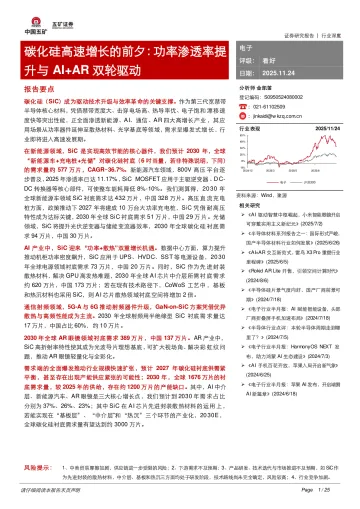 电子行业深度:碳化硅高速增长的前夕:功率渗透率提升与AI+AR双轮驱动-五矿证券 听光Vic