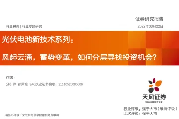 电力设备行业光伏电池新技术系列:风起云涌,蓄势变革,如何分层寻找投资机会?-20220322-天风证券-36页