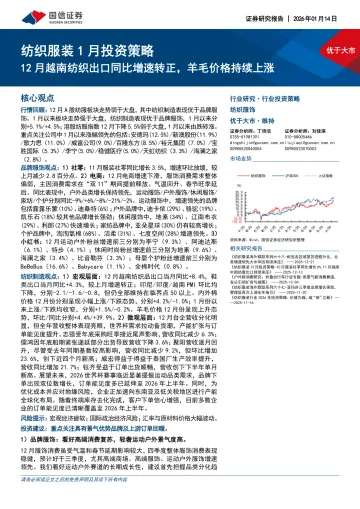 纺织服装1月投资策略:12月越南纺织出口同比增速转正,羊毛价格持续上涨-国信证券 听光Vic_1