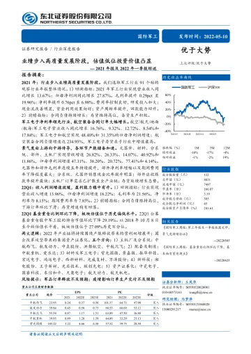 国防军工行业2021年报及2022年一季报综述:业绩步入高质量发展阶段,估值低位投资价值凸显-20220510-东北证券-33页