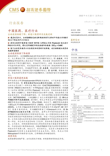 中国医药、医疗行业:全球疫情持续下降;新冠口服药研发进展更新-20220422-招商证券(香港)-20页