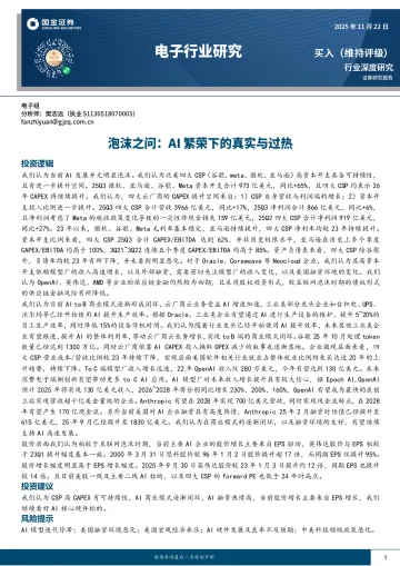 电子行业研究:泡沫之问:AI繁荣下的真实与过热-国金证券 听光Vic