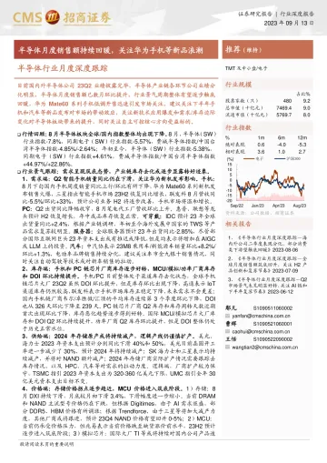 半导体行业月度深度跟踪:半导体月度销售额持续回暖,关注华为手机等新品浪潮(更新)-20230913-招商证券-99页