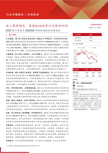 2023前三季度及2023Q3农林牧渔板行业块业绩总结:收入保持增长,养殖板块拖累行业整体利润-20231108-西部证券-28页