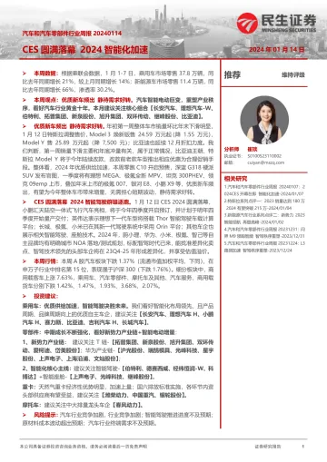 汽车和汽车零部件行业周报:CES圆满落幕 2024智能化加速-民生证券 听光vic