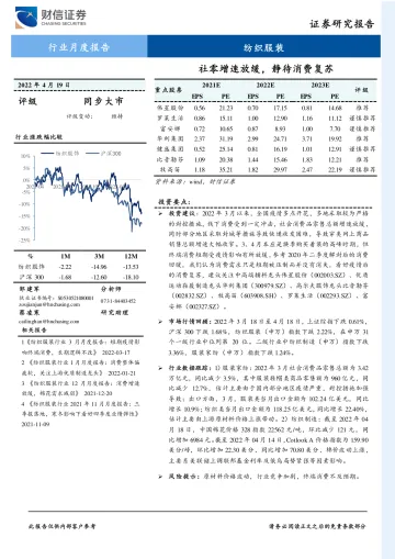 纺织服装行业月度报告:社零增速放缓,静待消费复苏-20220419-财信证券-16页