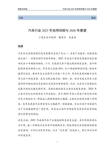 汽车行业2025年信用回顾与2026年展望-新世纪资信评估 听光Vic