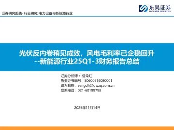 新能源行业25Q1-3财务报告总结:光伏反内卷稍见成效,风电毛利率已企稳回升-东吴证券 听光Vic