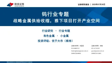 钨行业专题：战略金属供给收缩，雅下项目打开产业空间-国信证券 听光Vic