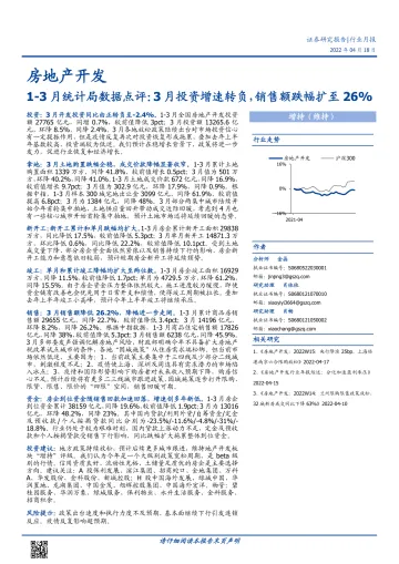 房地产开发行业1-3月统计局数据点评:3月投资增速转负,销售额跌幅扩至26%-20220418-国盛证券-15页
