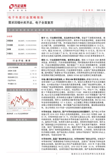电子年度行业策略报告:需求回暖补库开启,电子全面复苏-方正证券-2023-WN11