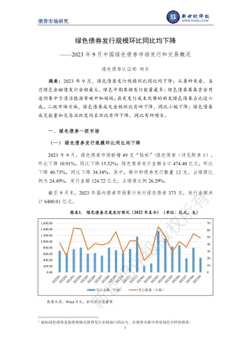 新世纪评级-绿色债券发行规模环比同比均下降——2023年9月中国绿色债券市场发行和交易概况-10页-WN10