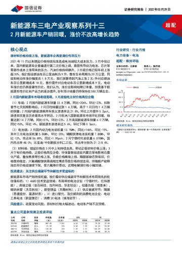 电力设备·电池行业新能源车三电产业观察系列十三:2月新能源车产销回暖,涨价不改高增长趋势-20220329-国信证券-28页