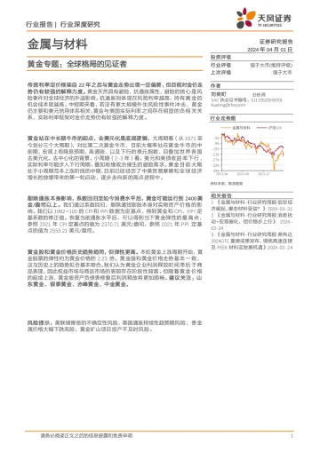 金属与材料行业深度研究-黄金专题:全球格局的见证者-天风证券 听光Vic