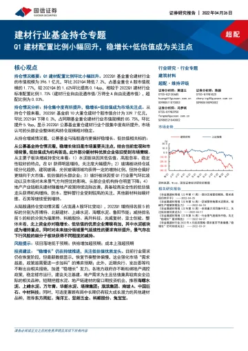 建材行业基金持仓专题:Q1建材配置比例小幅回升,稳增长+低估值成为关注点-20220426-国信证券-16页