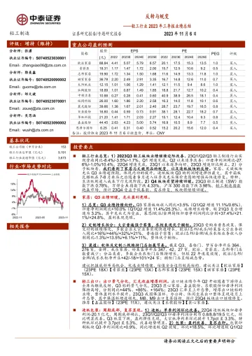 轻工行业2023年三季报业绩总结:反转与蜕变-20231106-中泰证券-45页