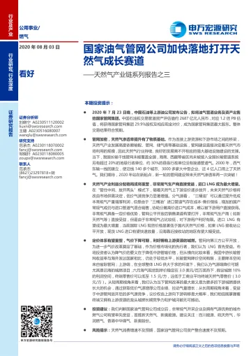 燃气行业天然气产业链系列报告之三:国家油气管网公司加快落地打开天然气成长赛道-20200803-申万宏源-26页