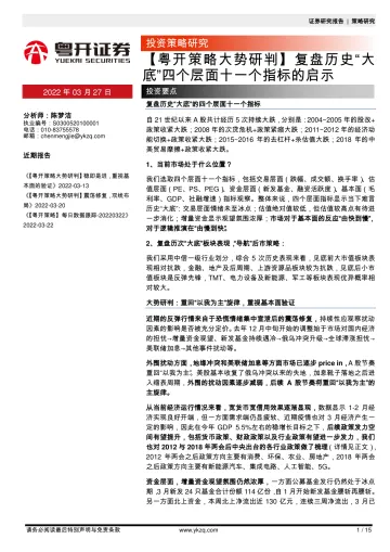 策略大势研判：复盘历史“大底”四个层面十一个指标的启示-20220327-粤开证券-15页