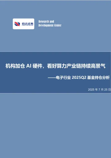 电子行业2025Q2基金持仓分析:机构加仓AI硬件,看好算力产业链持续高景气-信达证券 听光Vic