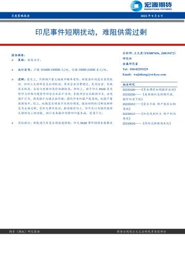 月度策略报告:印尼事件短期扰动,难阻供需过剩-20230906-宏源期货-16页