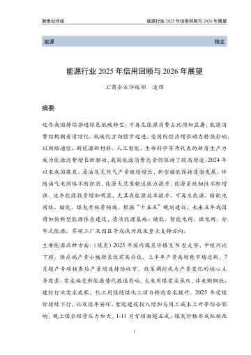 能源行业2025年信用回顾与2026年展望-新世纪资信评估 听光Vic