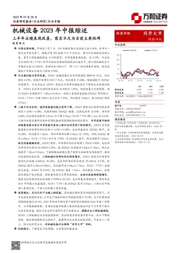 机械设备行业2023中报业绩综述:上半年业绩表现改善,需求不足为当前主要阻碍-20230908-万和证券-18页